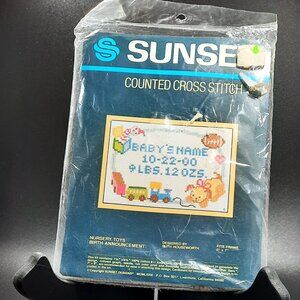 Vintage Sunset Cross Stitch Kit Birth Announcement Baby Boy  Sealed